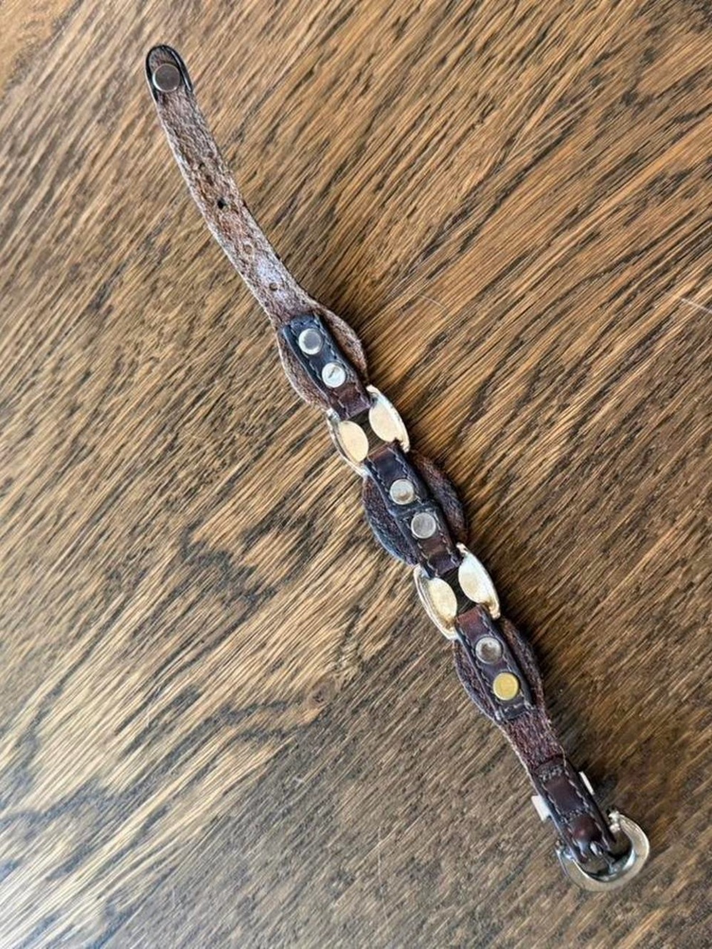 Vintage Brown Leather Bracelet with Silver Details - Picture 5 of 8